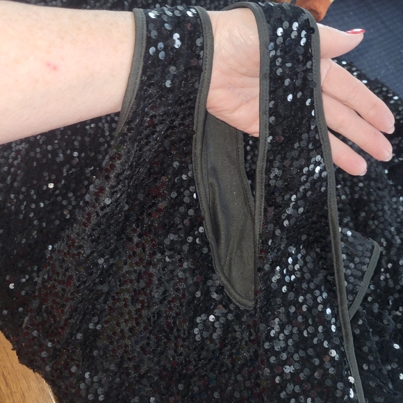 Women's plus size 3X black sequin one shoulder dual strap full lined maxi dress - Picture 10 of 10